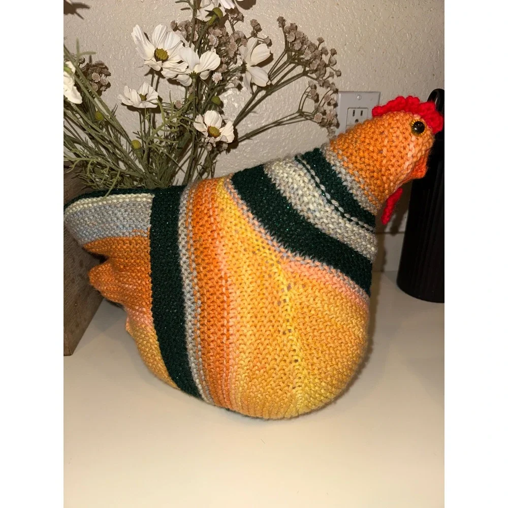 Emotional Support Handmade Knitted Chicken Farmhouse Striped Hen Multi-Color